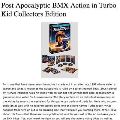 Post Apocalyptic BMX Action in Turbo Kid Collectors Edition